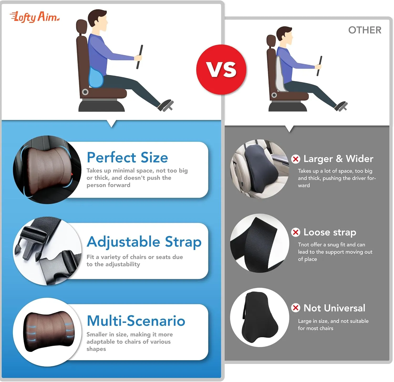 Lumbar Support Pillow for Car, Memory Foam Lumbar Pillow for Lower Back Pain Relief - Back Cushion for Driving, Chair Support for Car-Office Chair, Wheelchair - Classic Brown