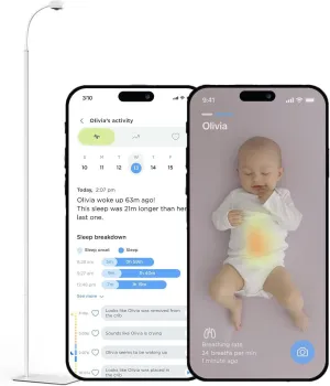 Luna WiFi Baby Camera Monitor & Floor Stand, Sensor-Free Infant Breathing Monitor, Smart AI Monitoring, Sleep Tracker, Crying Detection, Night Vision, 2-Way Audio, Newborn Essentials for Toddler Room
