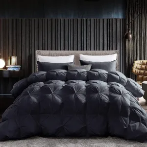 Luxurious All-Season Goose Down Feather Fiber Comforter King Size Duvet Insert, Exquisite Black Pinch Pleat Design, Premium Baffle Box, 100% Egyptian Cotton Cover, 70 oz. Fill Weight, Black