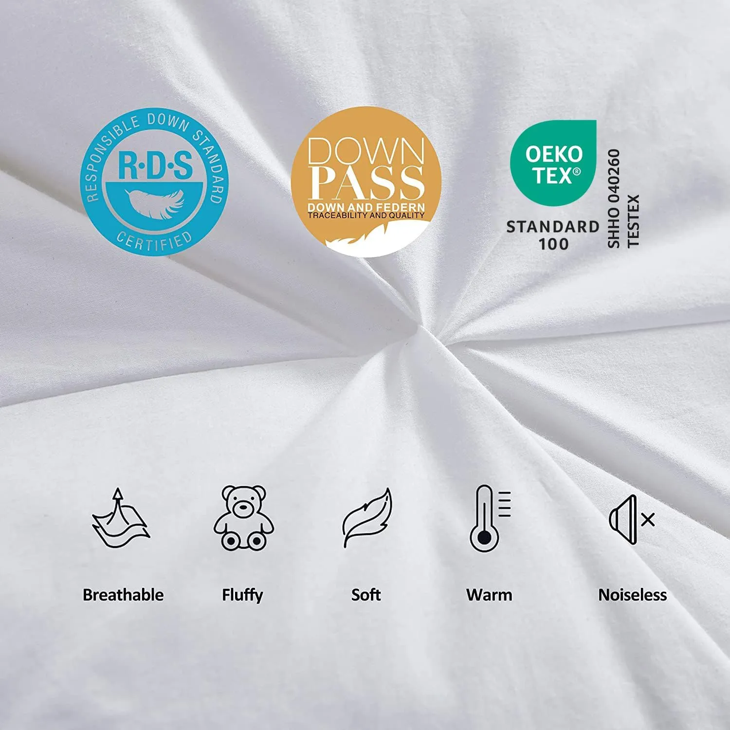 Luxurious All-Season Goose Down Fiber Waterfowl Feather Fiber Comforter King Size Duvet Insert, Exquisite Pinch Pleat Design, Premium Baffle Box, 100% Cotton Cover, 65 oz. Fill Weight, White Color