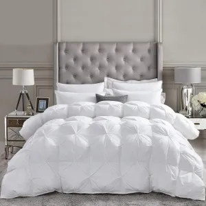 Luxurious All-Season Goose Down Fiber Waterfowl Feather Fiber Comforter King Size Duvet Insert, Exquisite Pinch Pleat Design, Premium Baffle Box, 100% Cotton Cover, 65 oz. Fill Weight, White Color