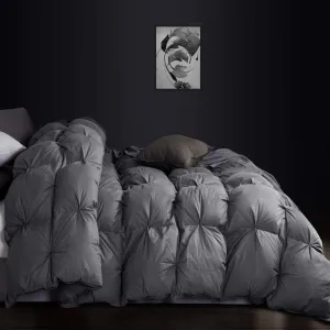 Luxurious Goose Down Feather Fiber Comforter Oversize California King Size Duvet Insert, Pinch Pleat Ruffled Twisted Flower, 108 x 98 inches, 100% Egyptian Cotton Cover, 80 oz. Fill Weight, Gray