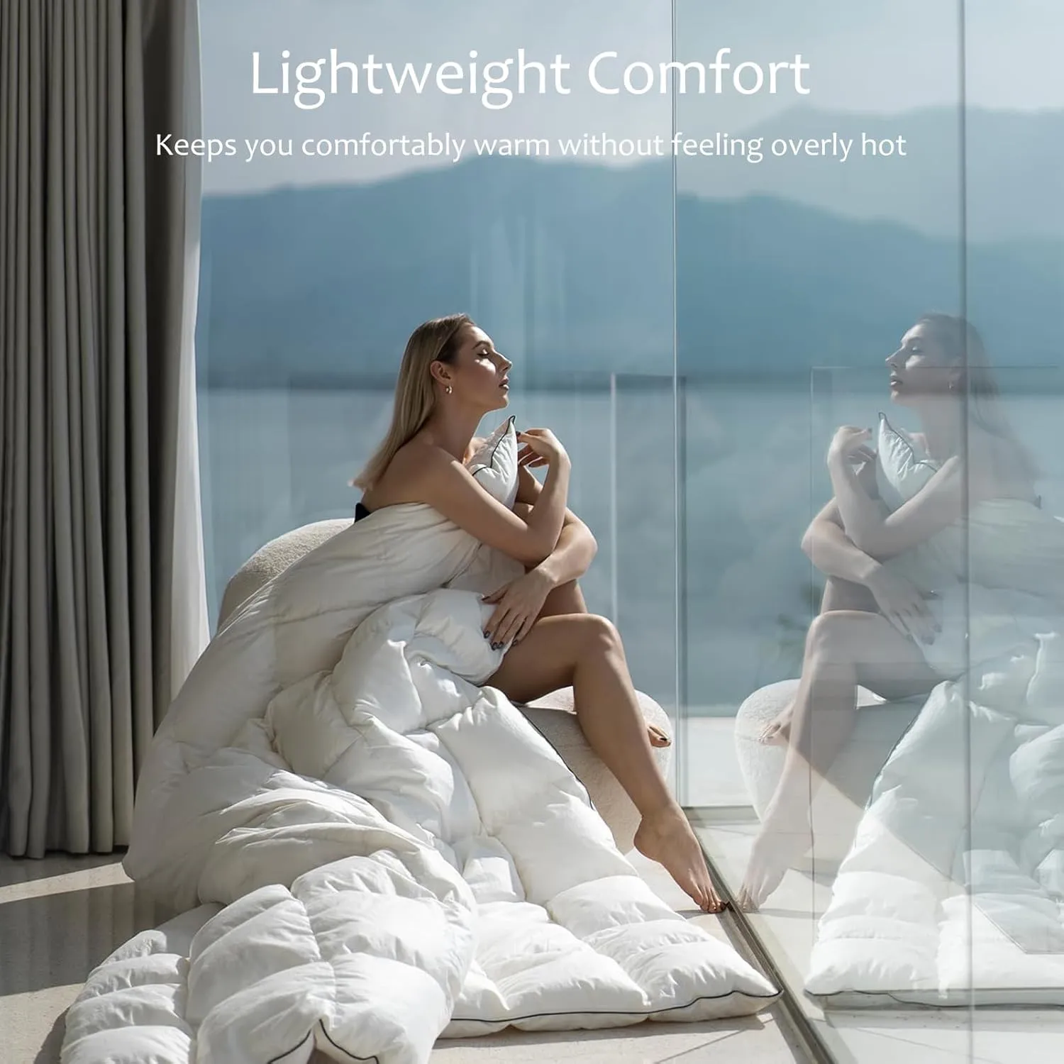 Luxury Down Fiber Comforter Twin Size - High Fill Power Medium Warmth for All Season Duvet Insert - Light Weight, White (68" x 90")