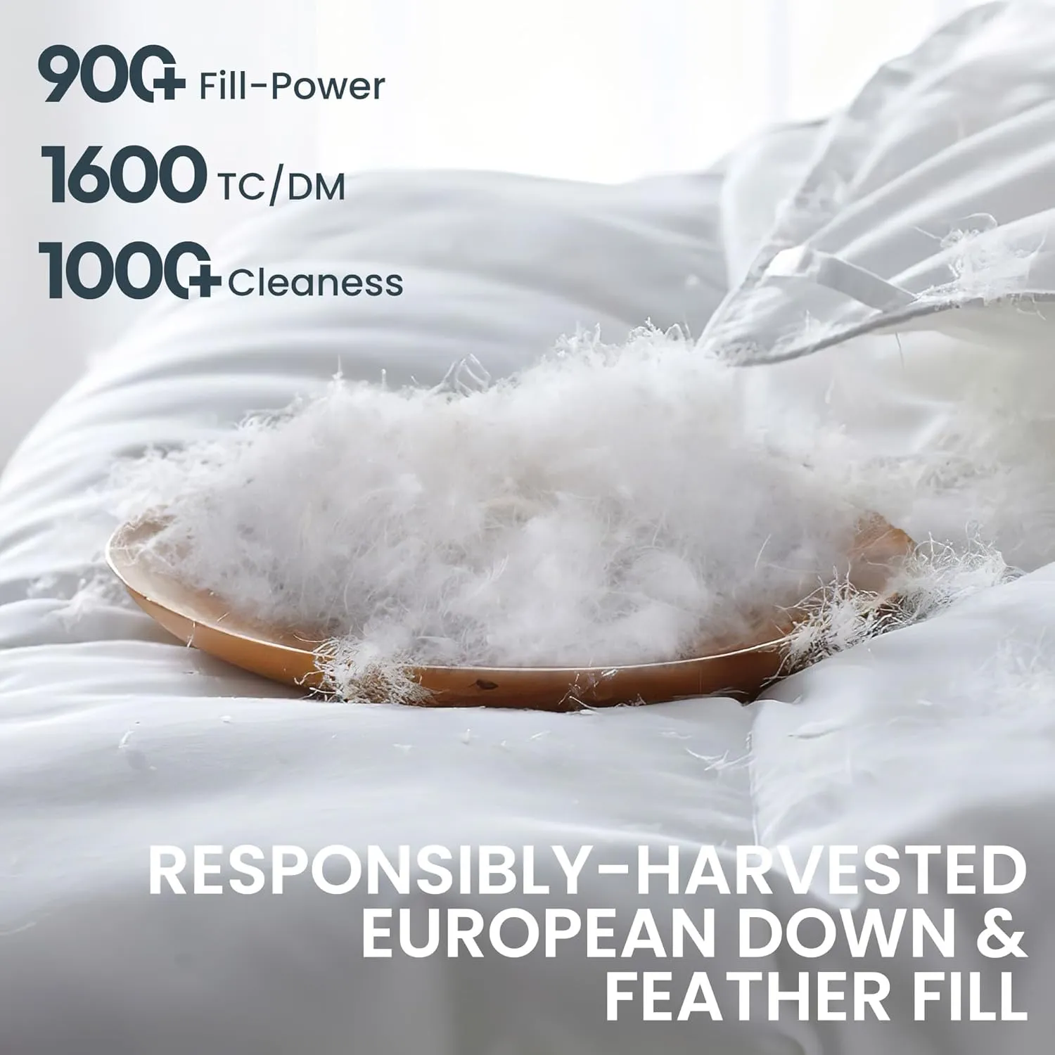 Luxury Goose Feather Down California King Comforter 900  Fill-Power, 1600TC/DM Cotton Blend Fluffy and Cozy Duvet Insert, All Season Premium Medium Warmth Down Comforter