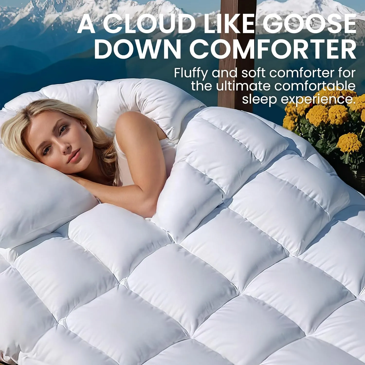 Luxury Goose Feather Down California King Comforter 900  Fill-Power, 1600TC/DM Cotton Blend Fluffy and Cozy Duvet Insert, All Season Premium Medium Warmth Down Comforter