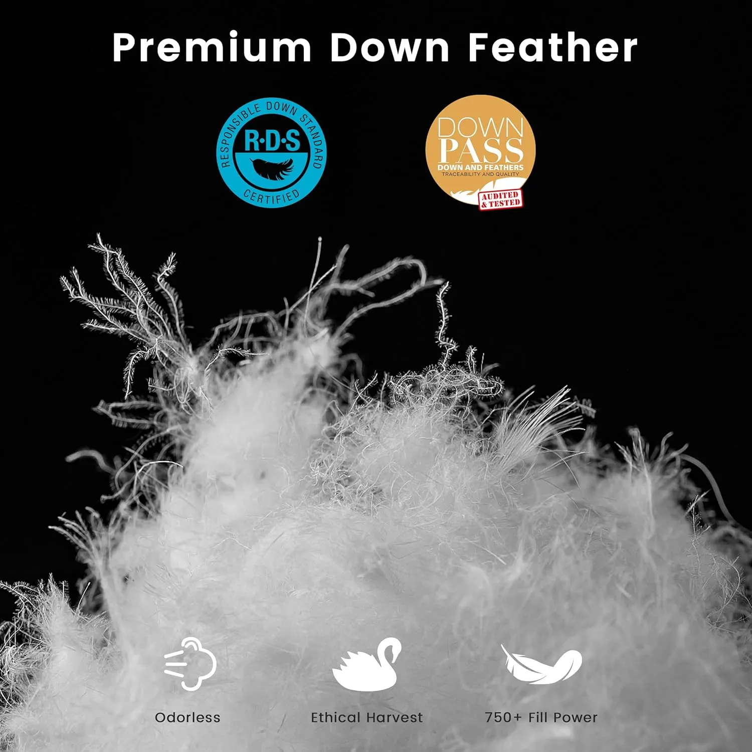 Luxury Goose Feathers Down Comforter Oversized King Size,All Season Fluffy Duvet Insert,750 Fill Power Hotel Quality Bed Comforter with 8 Tabs(White,120x98 inches)