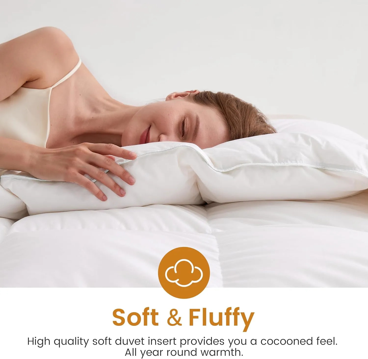 Luxury Goose Feathers Down Comforter Oversized King Size,All Season Fluffy Duvet Insert,750 Fill Power Hotel Quality Bed Comforter with 8 Tabs(White,120x98 inches)