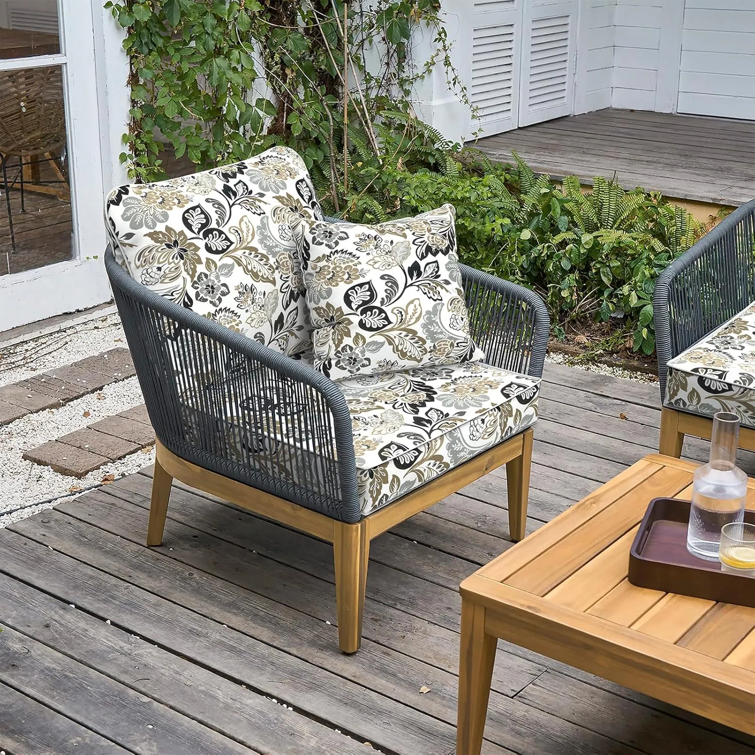LVTXIII Outdoor Deep Seat Cushion Patio Seat and Back Cushion Set Seasonal Chair Cushion with Removable Cover and Adjustable Buckle for Home and Garden, 24"x24"x4", Dailey Tan