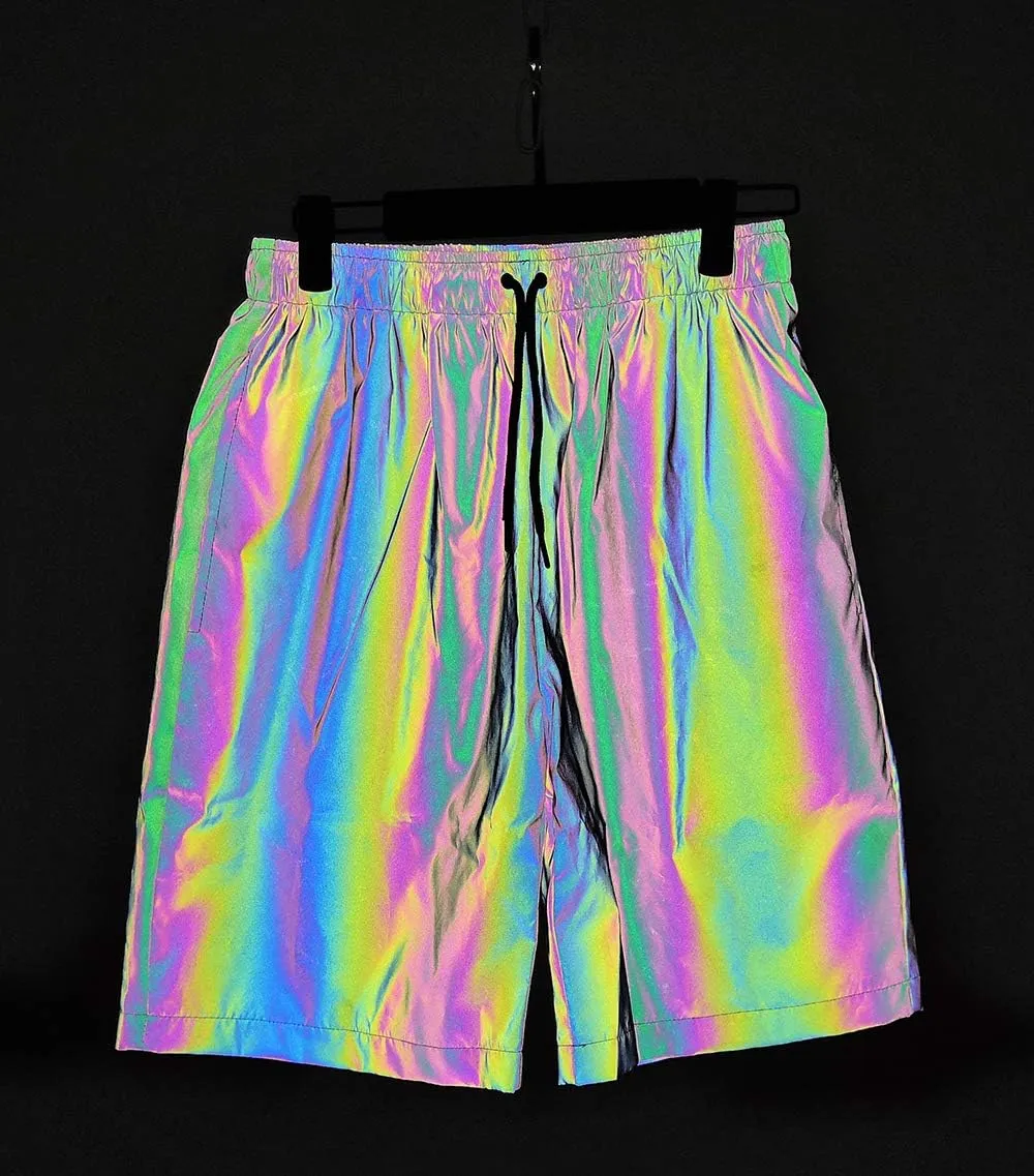 LZLRUN Rainbow Reflective Shorts Pants Men Fluorescent Trousers Casual Night Jogger