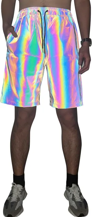 LZLRUN Rainbow Reflective Shorts Pants Men Fluorescent Trousers Casual Night Jogger