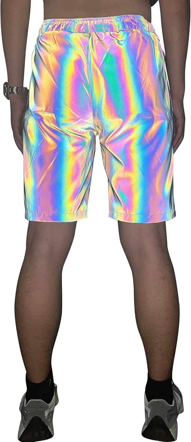 LZLRUN Rainbow Reflective Shorts Pants Men Fluorescent Trousers Casual Night Jogger