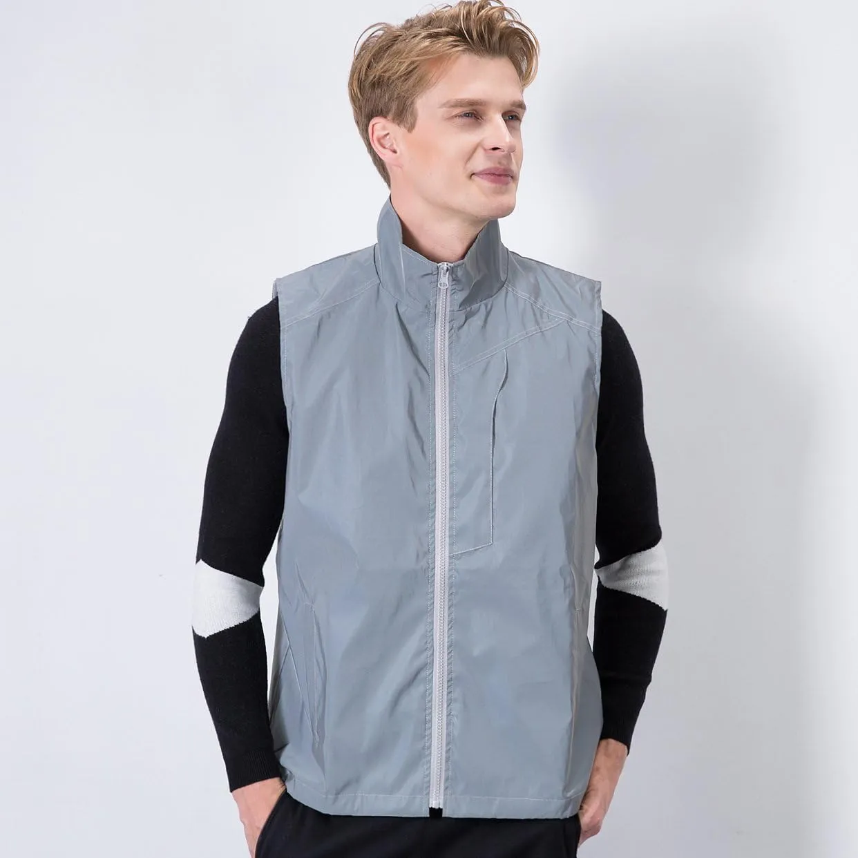 LZLRUN Reflective Vest Jacket Casual Hiphop Windbreaker Night Sporting Coat Hooded Fluorescent Clothing