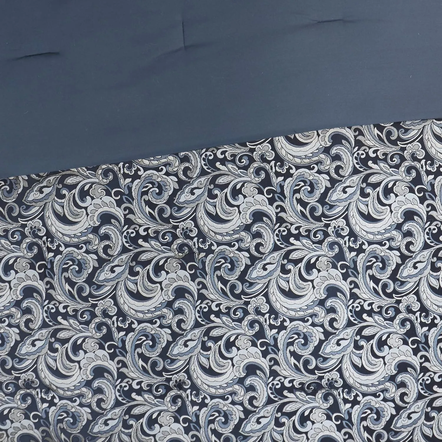 Madison Park Essentials Brystol 24 Piece Room in a Bag Faux Silk Comforter Jacquard Paisley Design Matching Curtains Down Alternative All Season Bedding-Set, King(104 in x 92 in), Navy 24 Piece