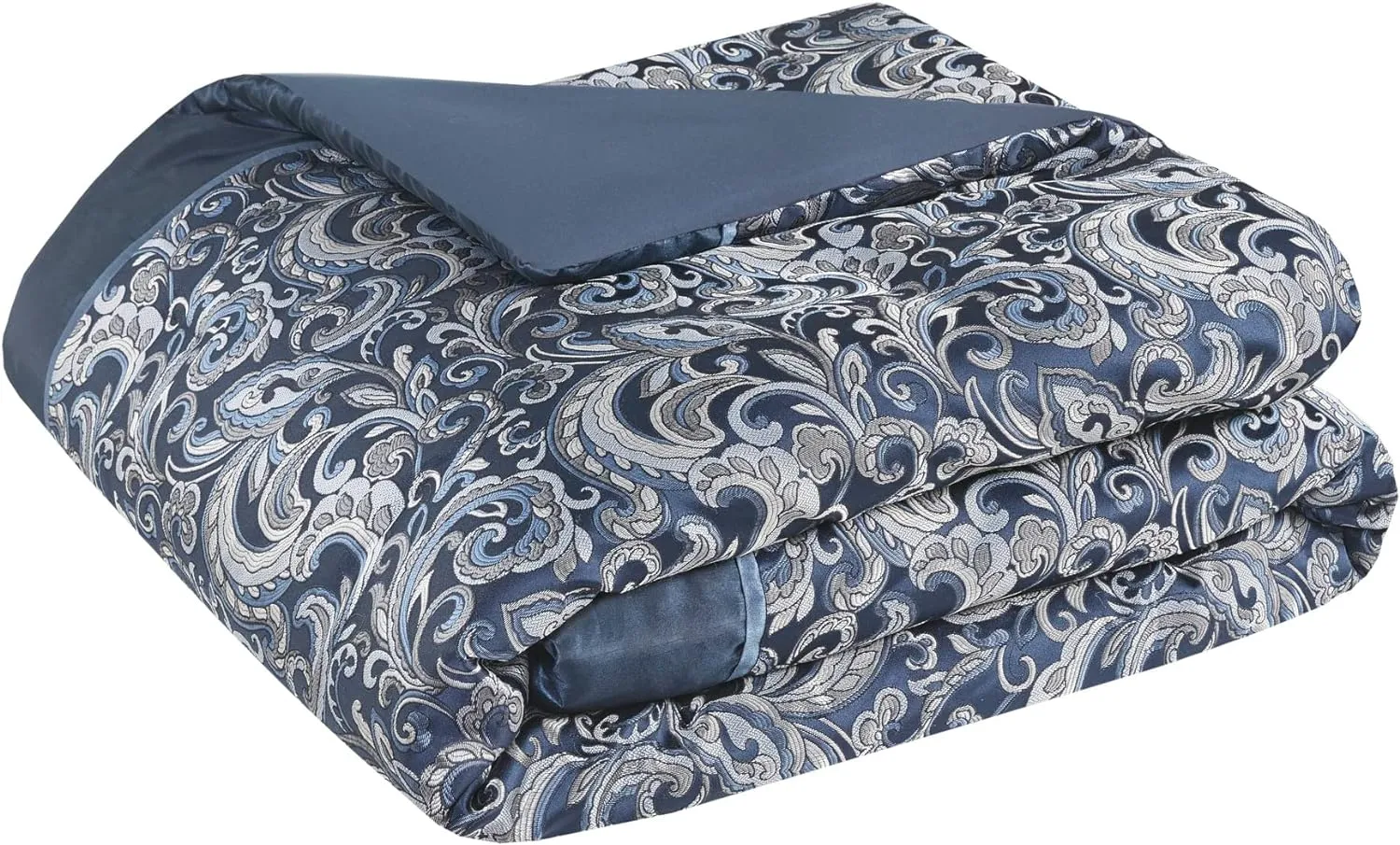 Madison Park Essentials Brystol 24 Piece Room in a Bag Faux Silk Comforter Jacquard Paisley Design Matching Curtains Down Alternative All Season Bedding-Set, King(104 in x 92 in), Navy 24 Piece