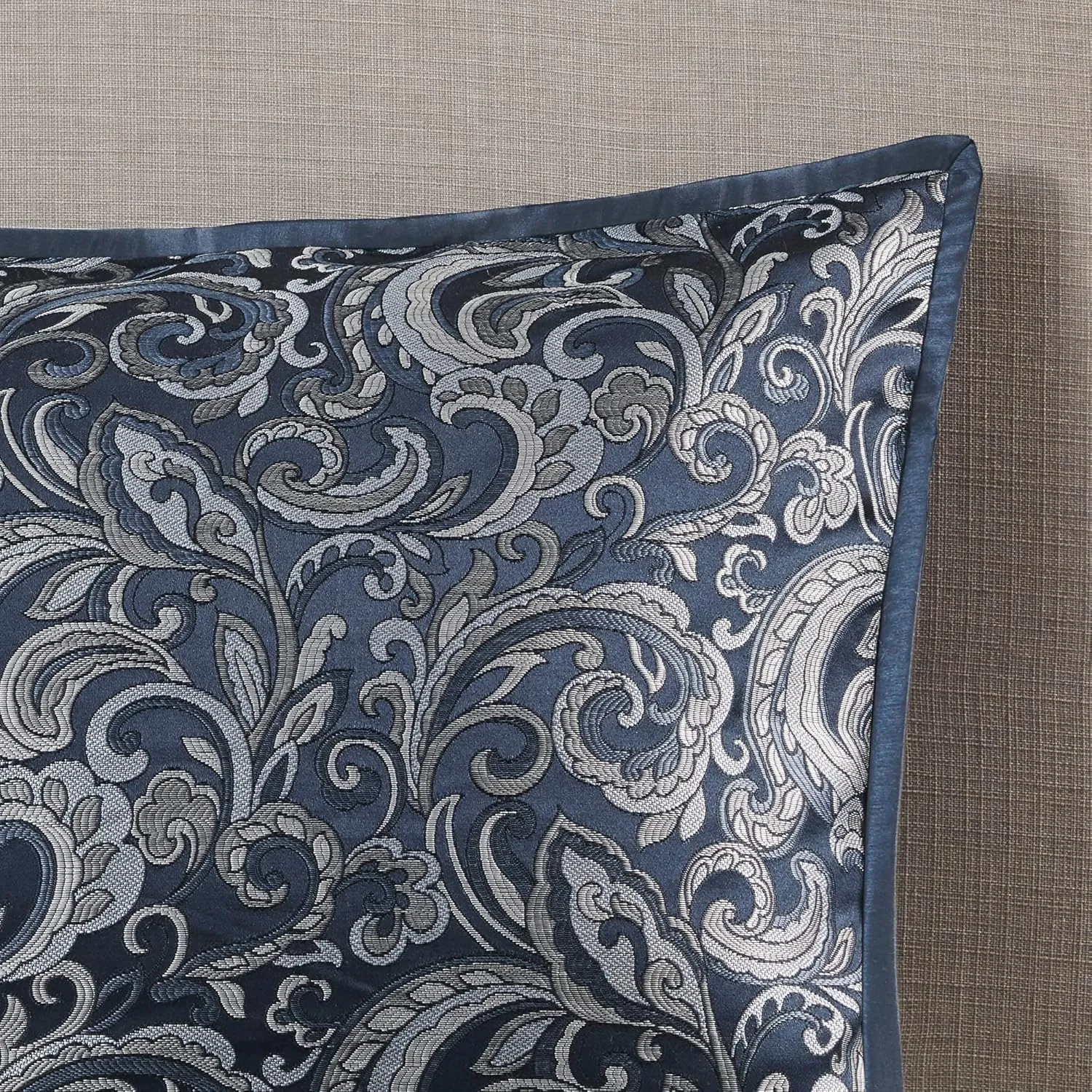 Madison Park Essentials Brystol 24 Piece Room in a Bag Faux Silk Comforter Jacquard Paisley Design Matching Curtains Down Alternative All Season Bedding-Set, King(104 in x 92 in), Navy 24 Piece