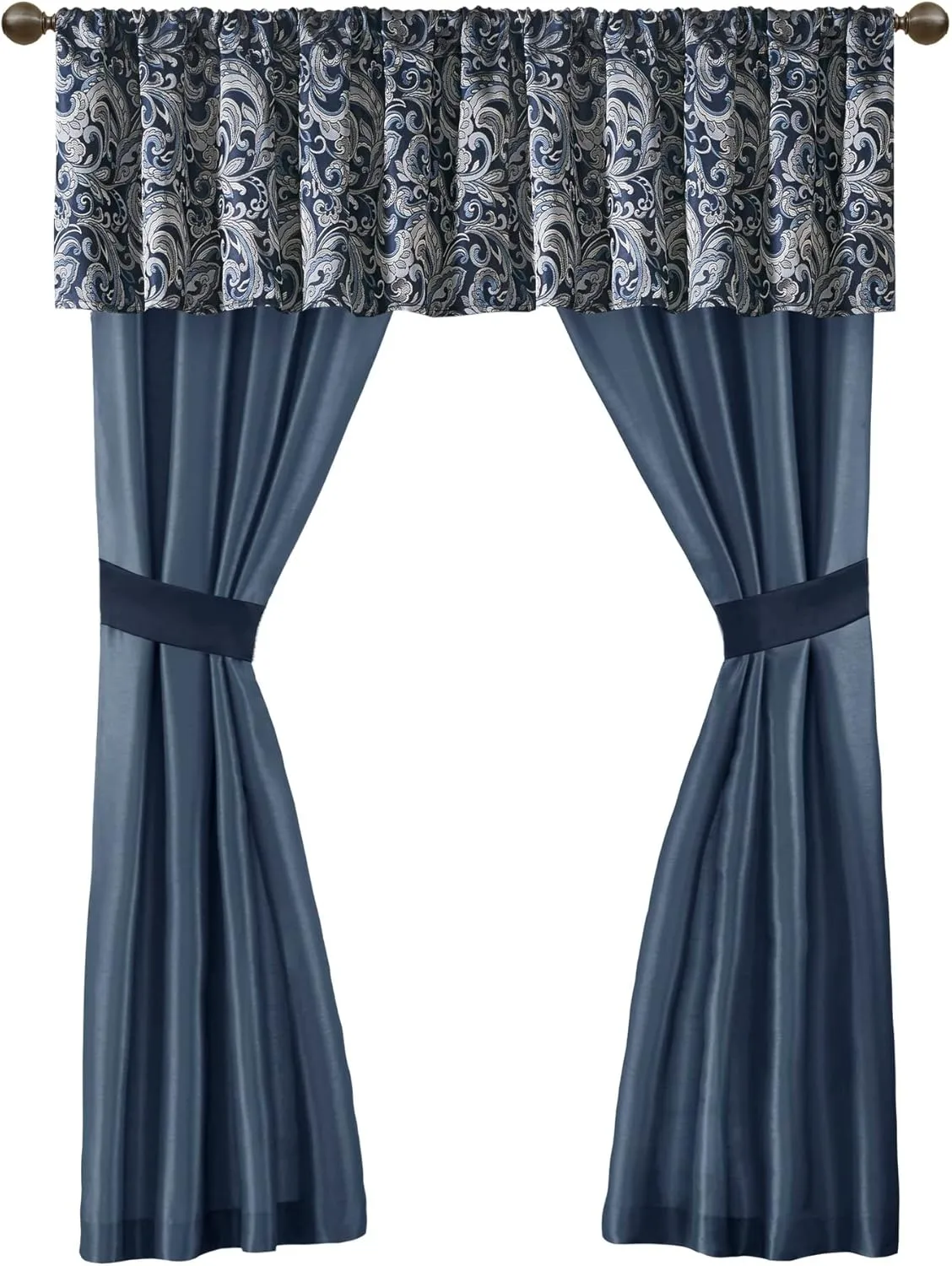 Madison Park Essentials Brystol 24 Piece Room in a Bag Faux Silk Comforter Jacquard Paisley Design Matching Curtains Down Alternative All Season Bedding-Set, King(104 in x 92 in), Navy 24 Piece