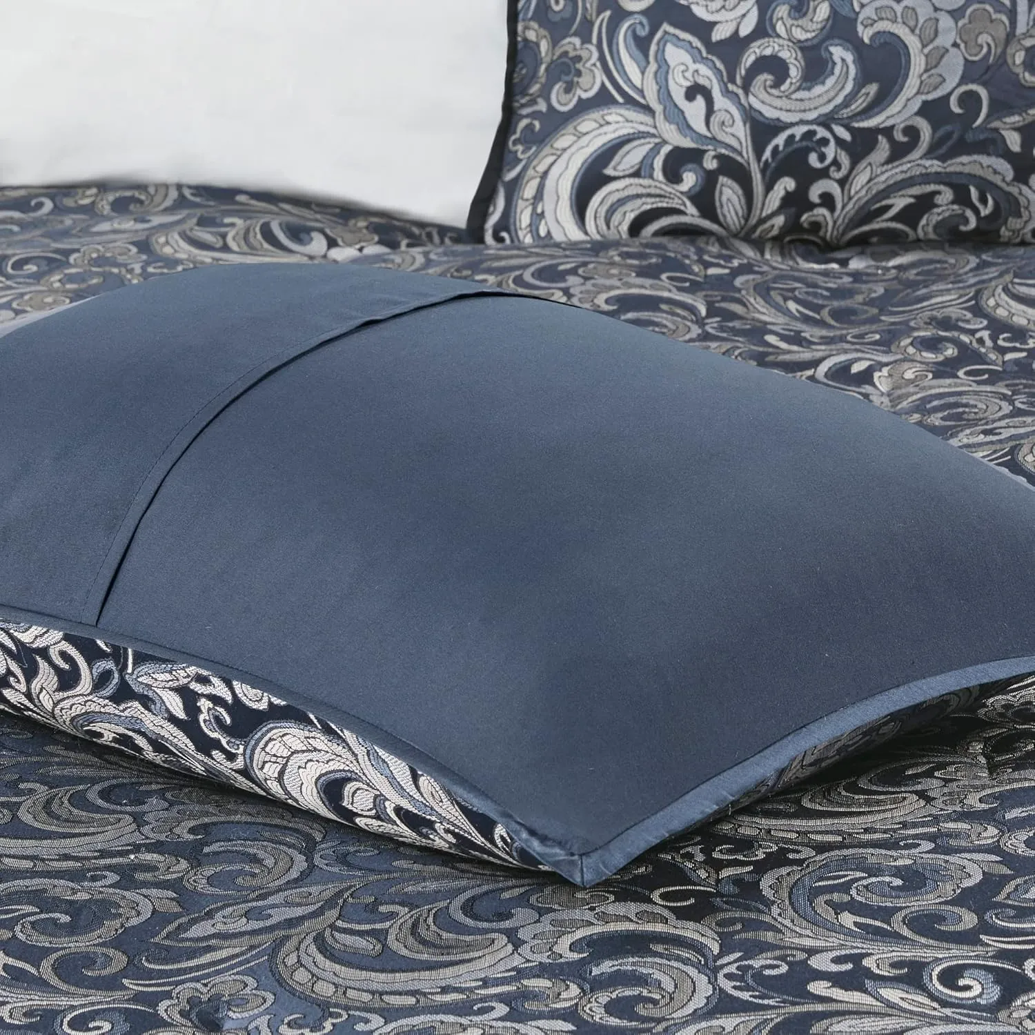 Madison Park Essentials Brystol 24 Piece Room in a Bag Faux Silk Comforter Jacquard Paisley Design Matching Curtains Down Alternative All Season Bedding-Set, King(104 in x 92 in), Navy 24 Piece