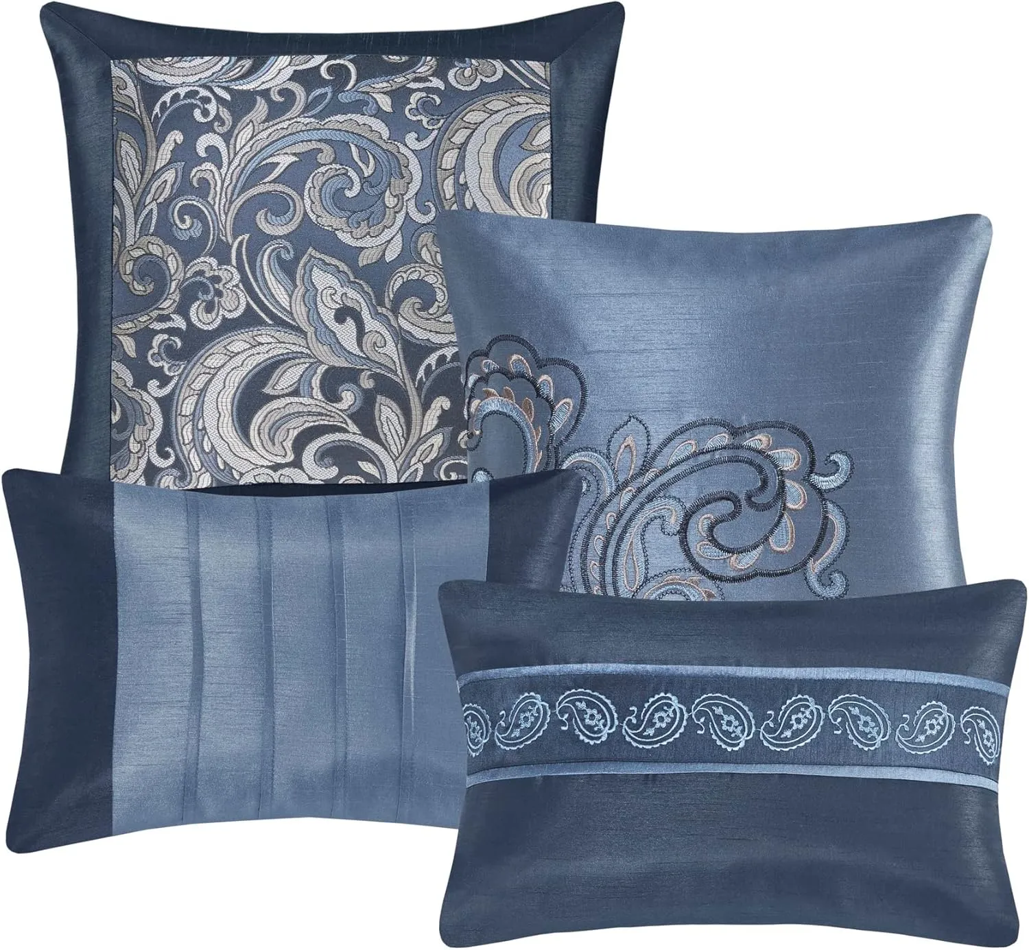 Madison Park Essentials Brystol 24 Piece Room in a Bag Faux Silk Comforter Jacquard Paisley Design Matching Curtains Down Alternative All Season Bedding-Set, King(104 in x 92 in), Navy 24 Piece