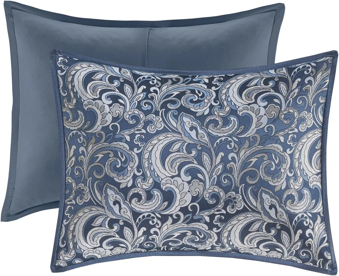 Madison Park Essentials Brystol 24 Piece Room in a Bag Faux Silk Comforter Jacquard Paisley Design Matching Curtains Down Alternative All Season Bedding-Set, King(104 in x 92 in), Navy 24 Piece