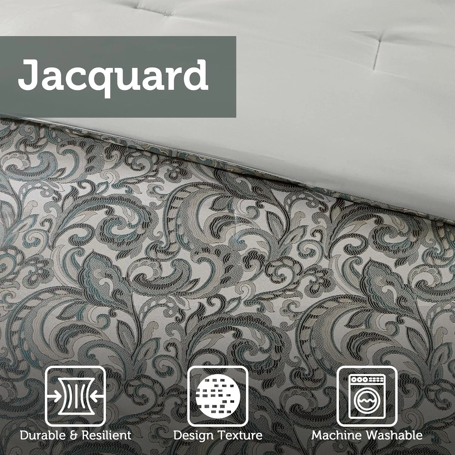 Madison Park Essentials Brystol 24 Piece Room in a Bag Faux Silk Comforter Jacquard Paisley Design Matching Curtains - Down Alternative Hypoallergenic All Season Bedding-Set, Queen, Teal
