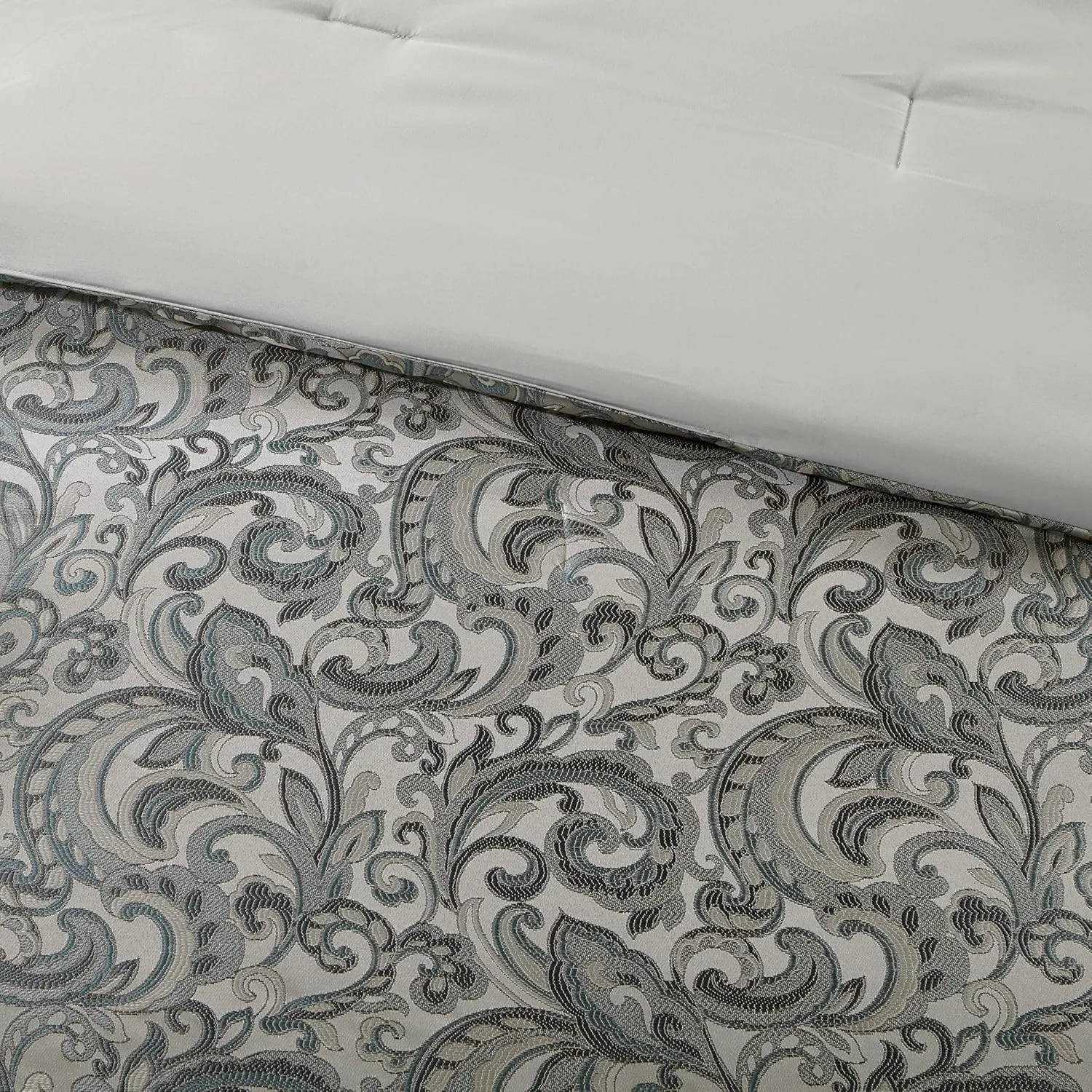 Madison Park Essentials Brystol 24 Piece Room in a Bag Faux Silk Comforter Jacquard Paisley Design Matching Curtains - Down Alternative Hypoallergenic All Season Bedding-Set, Queen, Teal