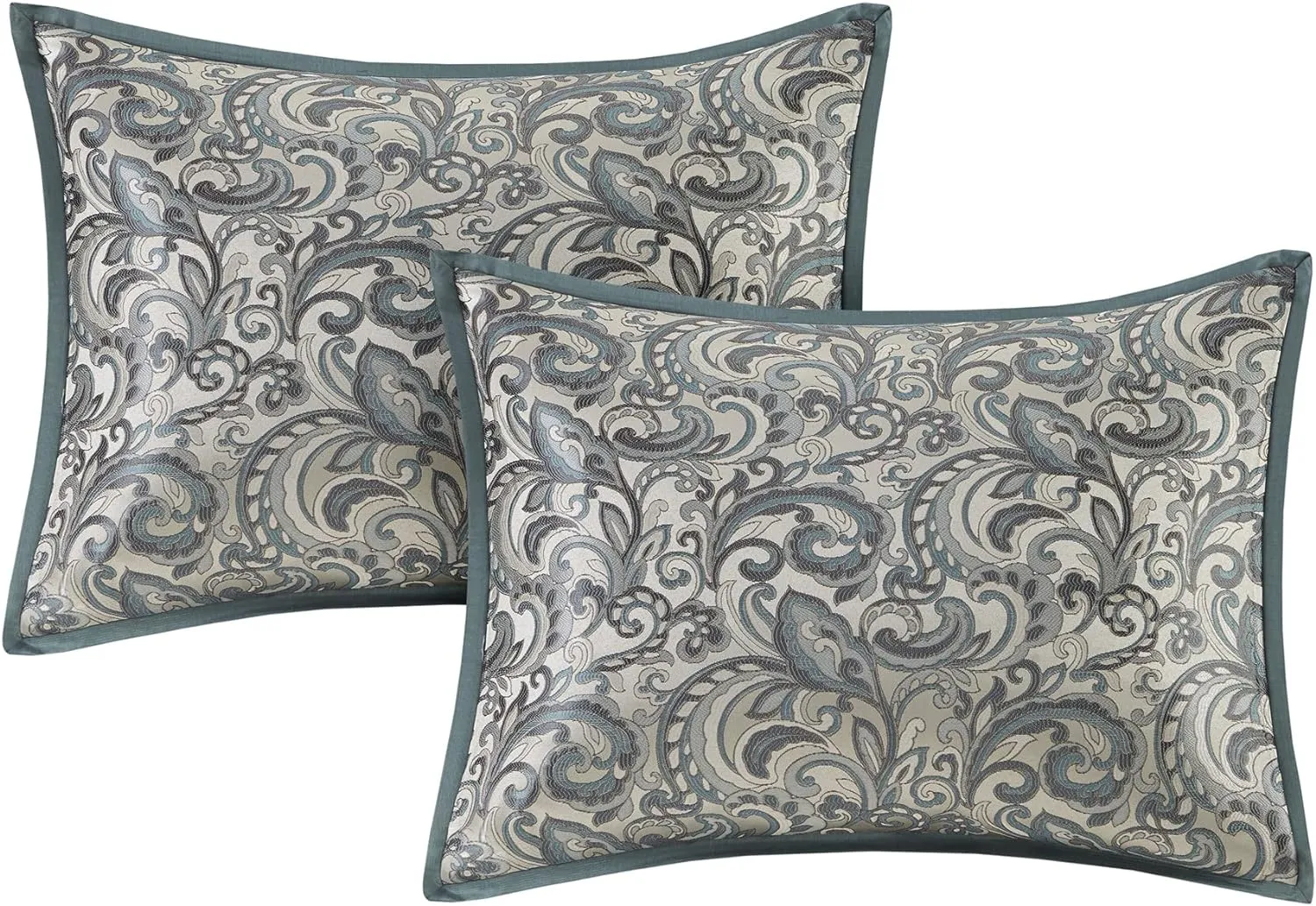 Madison Park Essentials Brystol 24 Piece Room in a Bag Faux Silk Comforter Jacquard Paisley Design Matching Curtains - Down Alternative Hypoallergenic All Season Bedding-Set, Queen, Teal