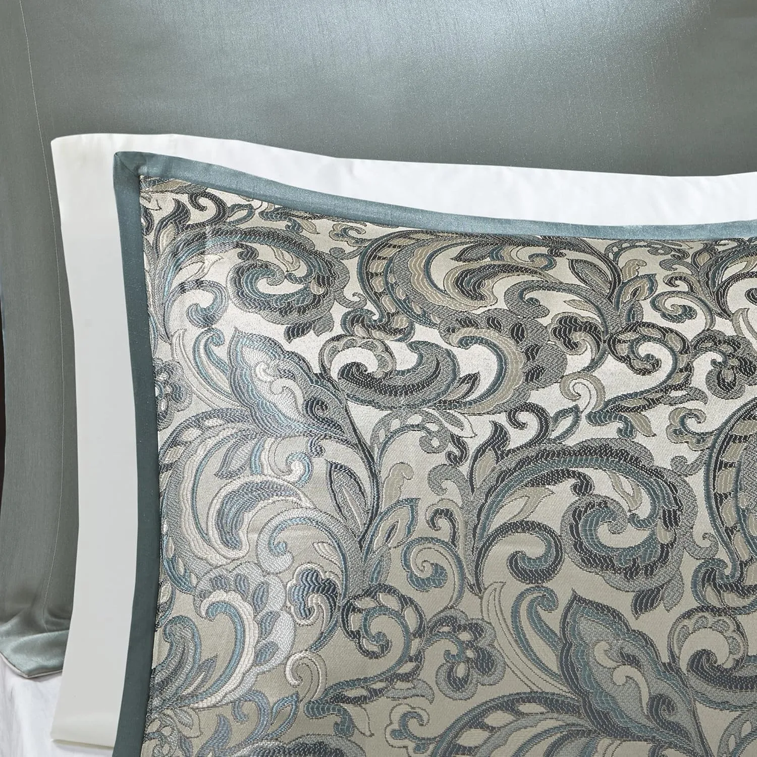 Madison Park Essentials Brystol 24 Piece Room in a Bag Faux Silk Comforter Jacquard Paisley Design Matching Curtains - Down Alternative Hypoallergenic All Season Bedding-Set, Queen, Teal