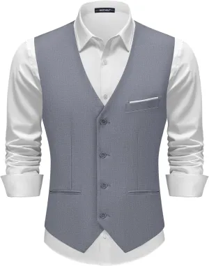 MAGE MALE Men's Suit Vests Casual Formal Dress Vest Business Slim Fit Waistcoat Vest with 3 Real Pockets for Suits Tuxedo
