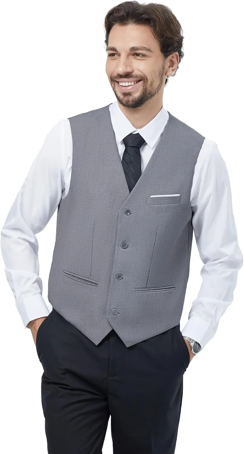 MAGE MALE Men's Suit Vests Casual Formal Dress Vest Business Slim Fit Waistcoat Vest with 3 Real Pockets for Suits Tuxedo