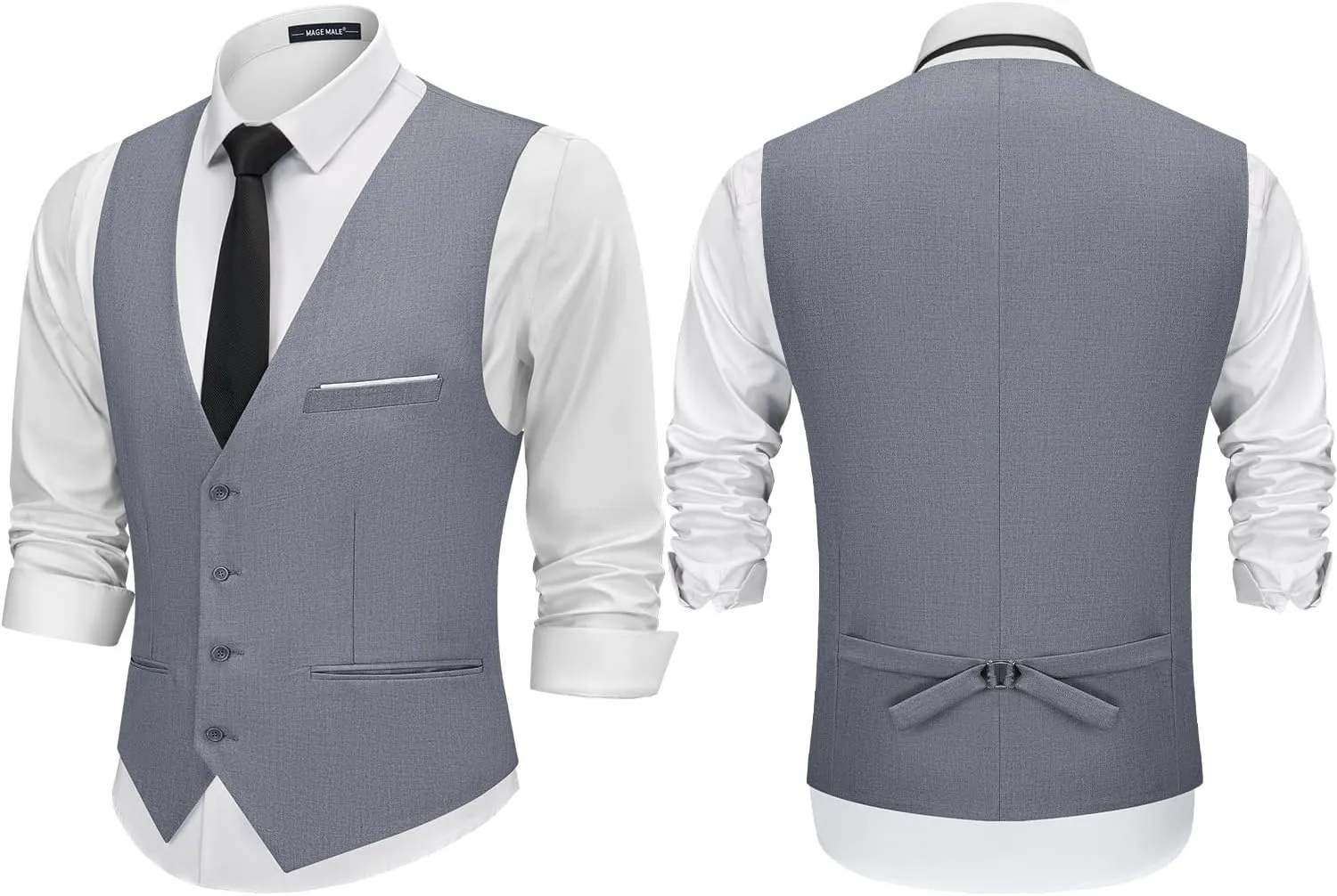 MAGE MALE Men's Suit Vests Casual Formal Dress Vest Business Slim Fit Waistcoat Vest with 3 Real Pockets for Suits Tuxedo