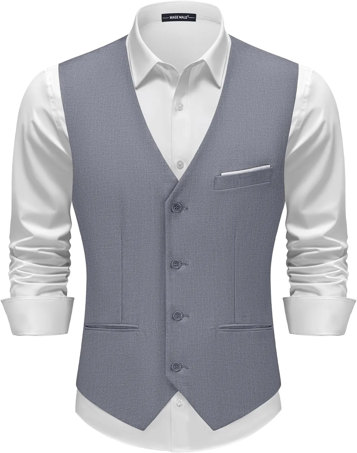 MAGE MALE Men's Suit Vests Casual Formal Dress Vest Business Slim Fit Waistcoat Vest with 3 Real Pockets for Suits Tuxedo
