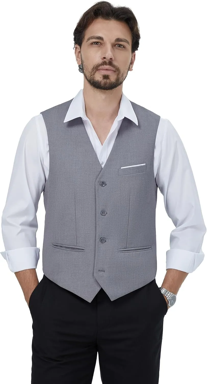 MAGE MALE Men's Suit Vests Casual Formal Dress Vest Business Slim Fit Waistcoat Vest with 3 Real Pockets for Suits Tuxedo