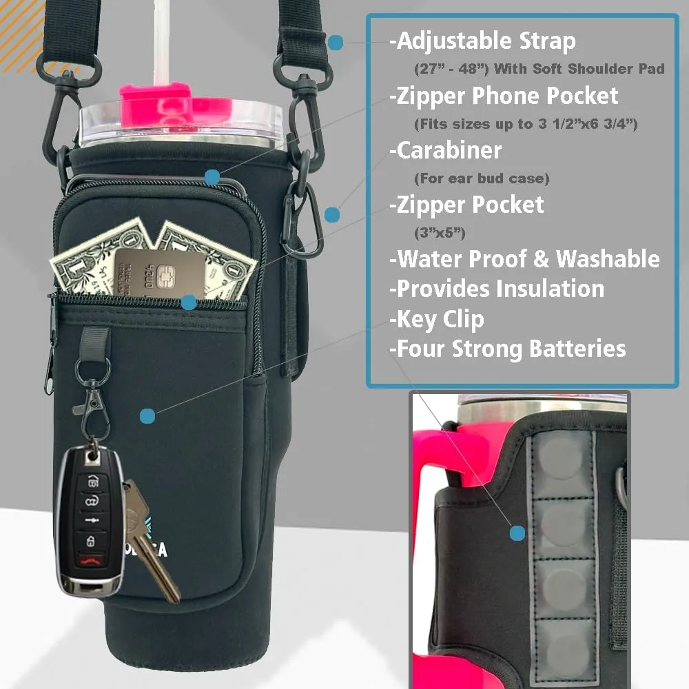 Magnetic Water Bottle Carrier Bag with Phone Pocket for Stanley Cup 40/30 oz, Water Bottle Holder with Adjustable Strap, Stanley Cup Accessories, Gym, Travel, Hiking, Shopping