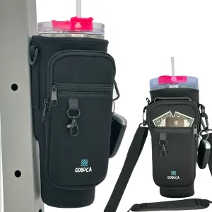 Magnetic Water Bottle Carrier Bag with Phone Pocket for Stanley Cup 40/30 oz, Water Bottle Holder with Adjustable Strap, Stanley Cup Accessories, Gym, Travel, Hiking, Shopping