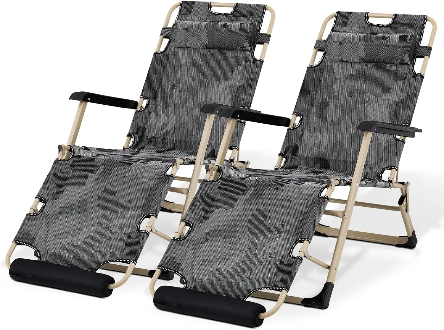 Magshion Folding Reclining 3-Position Patio Chairs Set of 2 Outdoor Lounge Chair with Footrest Folding Portable Outside Recliner Chair for Poolside Backyard Beach, 330 lbs (Camouflage)