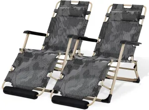 Magshion Folding Reclining 3-Position Patio Chairs Set of 2 Outdoor Lounge Chair with Footrest Folding Portable Outside Recliner Chair for Poolside Backyard Beach, 330 lbs (Camouflage)