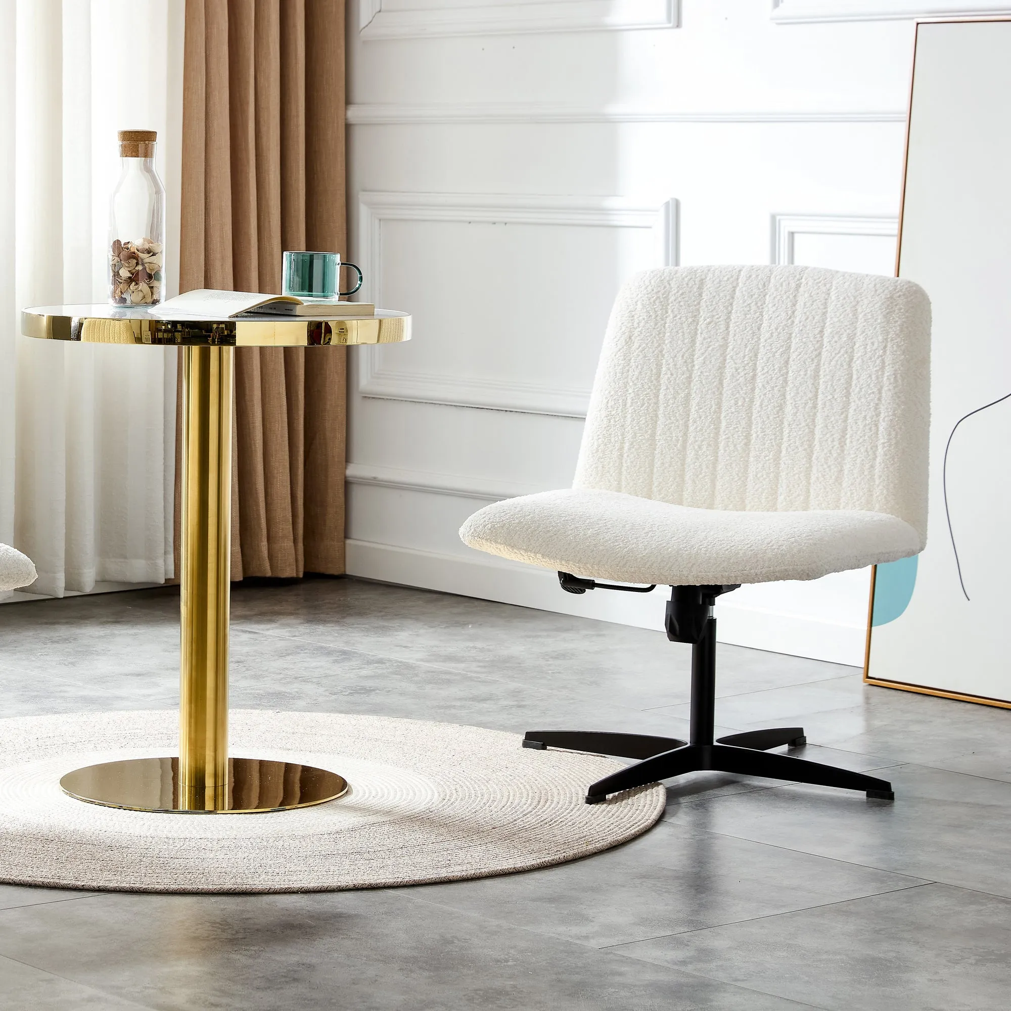 MAICOSY Swivel Home Office Desk Chairs Armless Adjustable 360 Velvet White Chair
