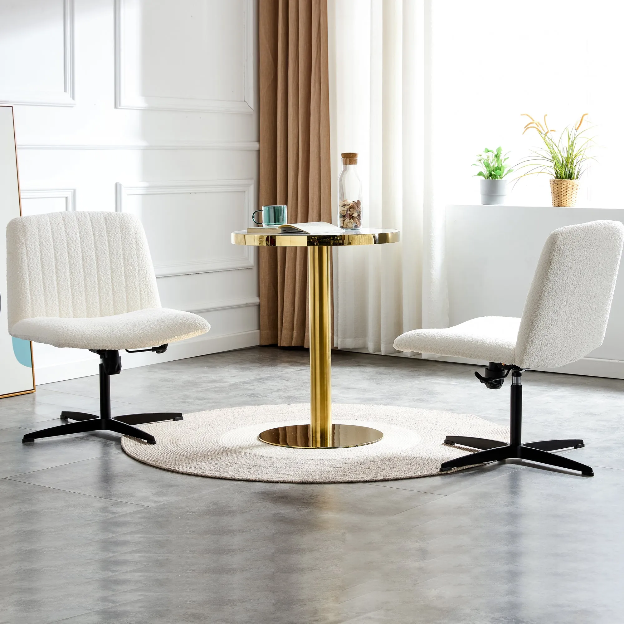 MAICOSY Swivel Home Office Desk Chairs Armless Adjustable 360 Velvet White Chair