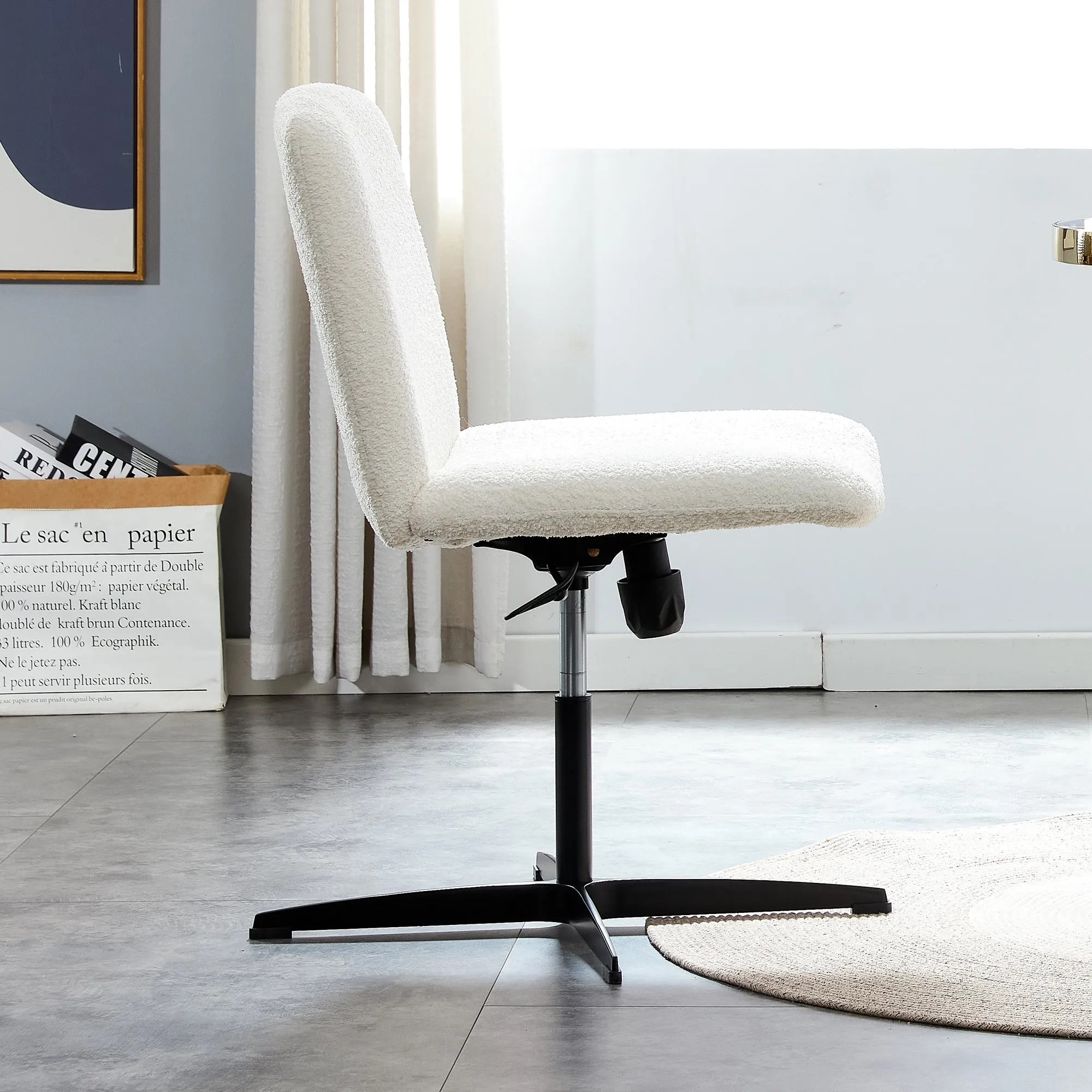 MAICOSY Swivel Home Office Desk Chairs Armless Adjustable 360 Velvet White Chair