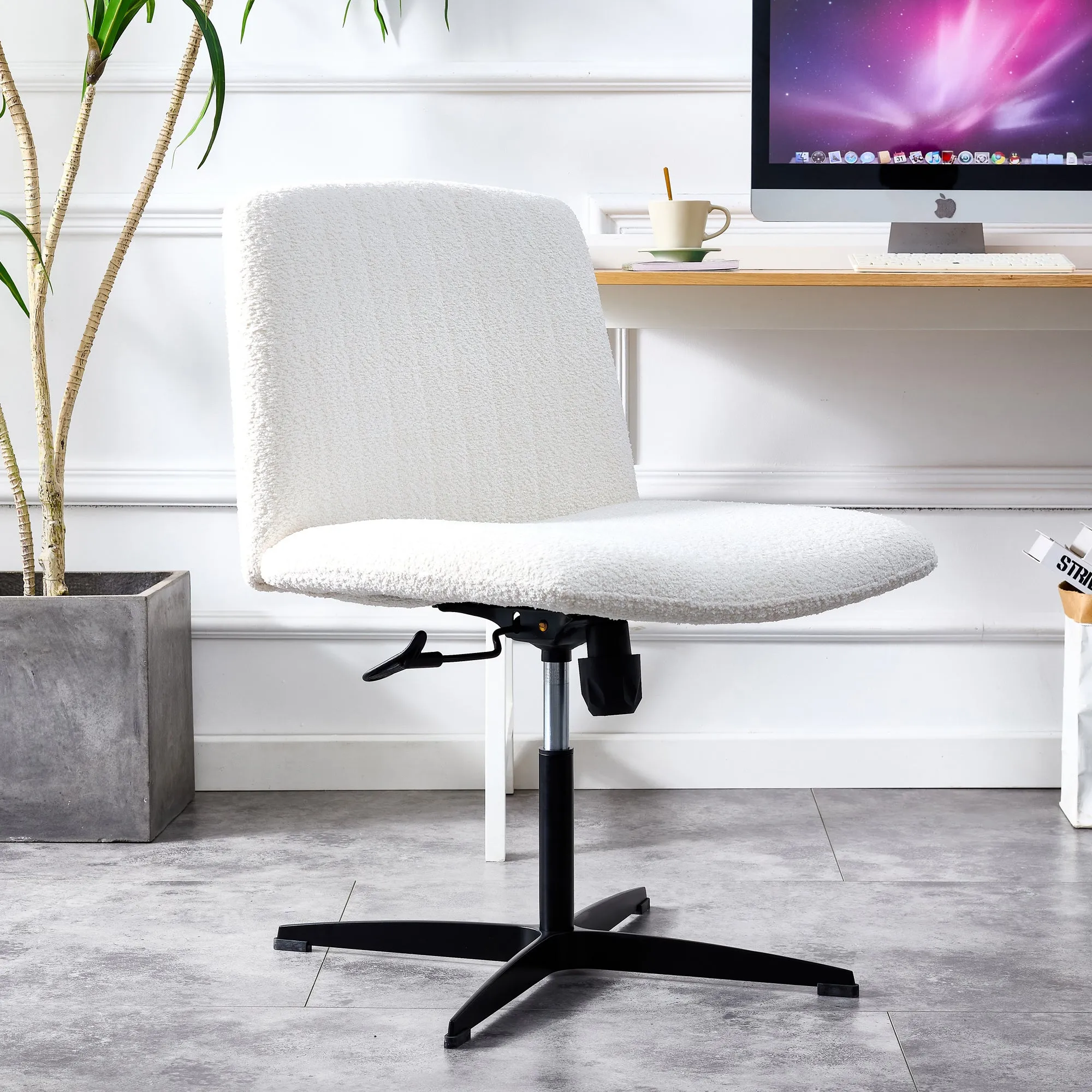 MAICOSY Swivel Home Office Desk Chairs Armless Adjustable 360 Velvet White Chair