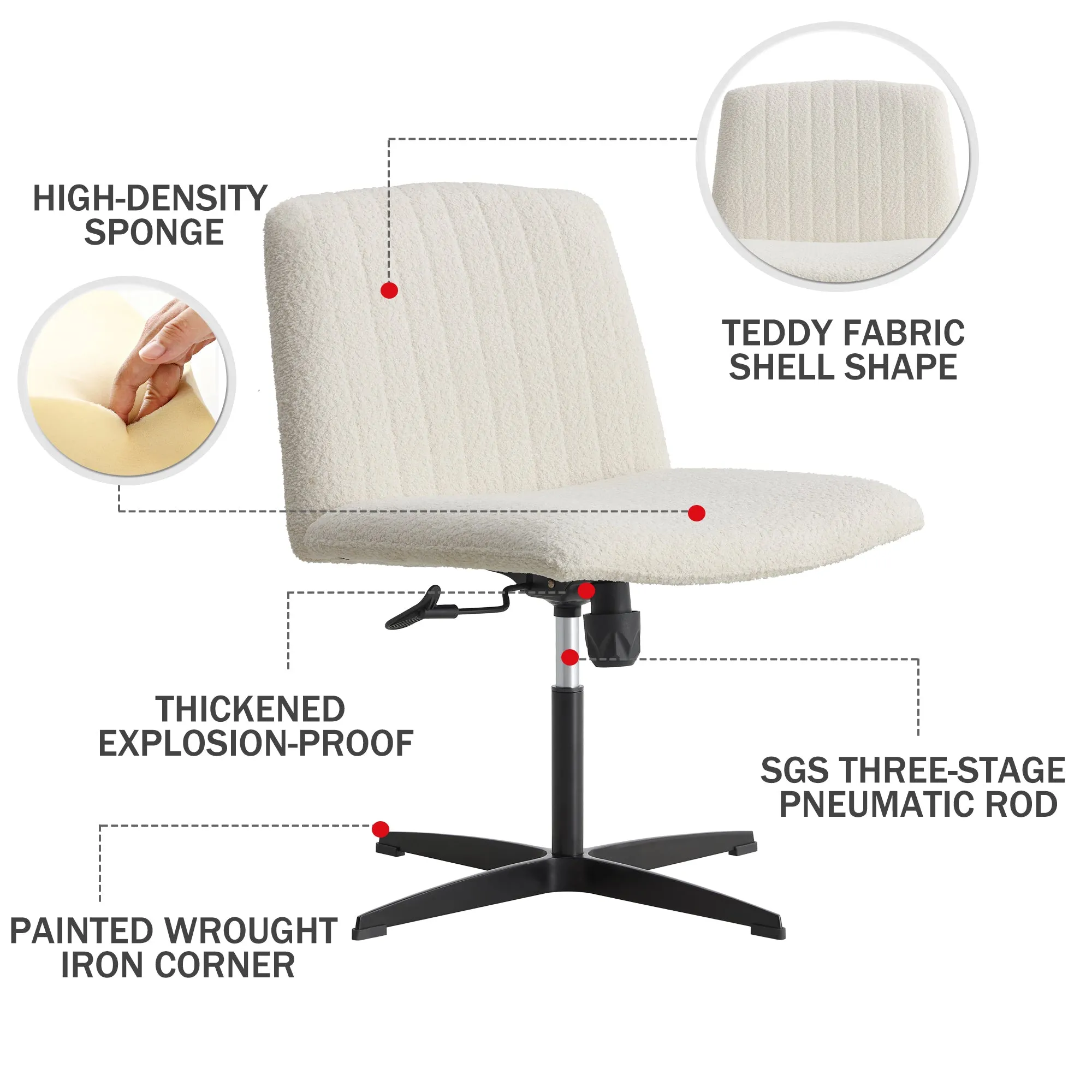 MAICOSY Swivel Home Office Desk Chairs Armless Adjustable 360 Velvet White Chair