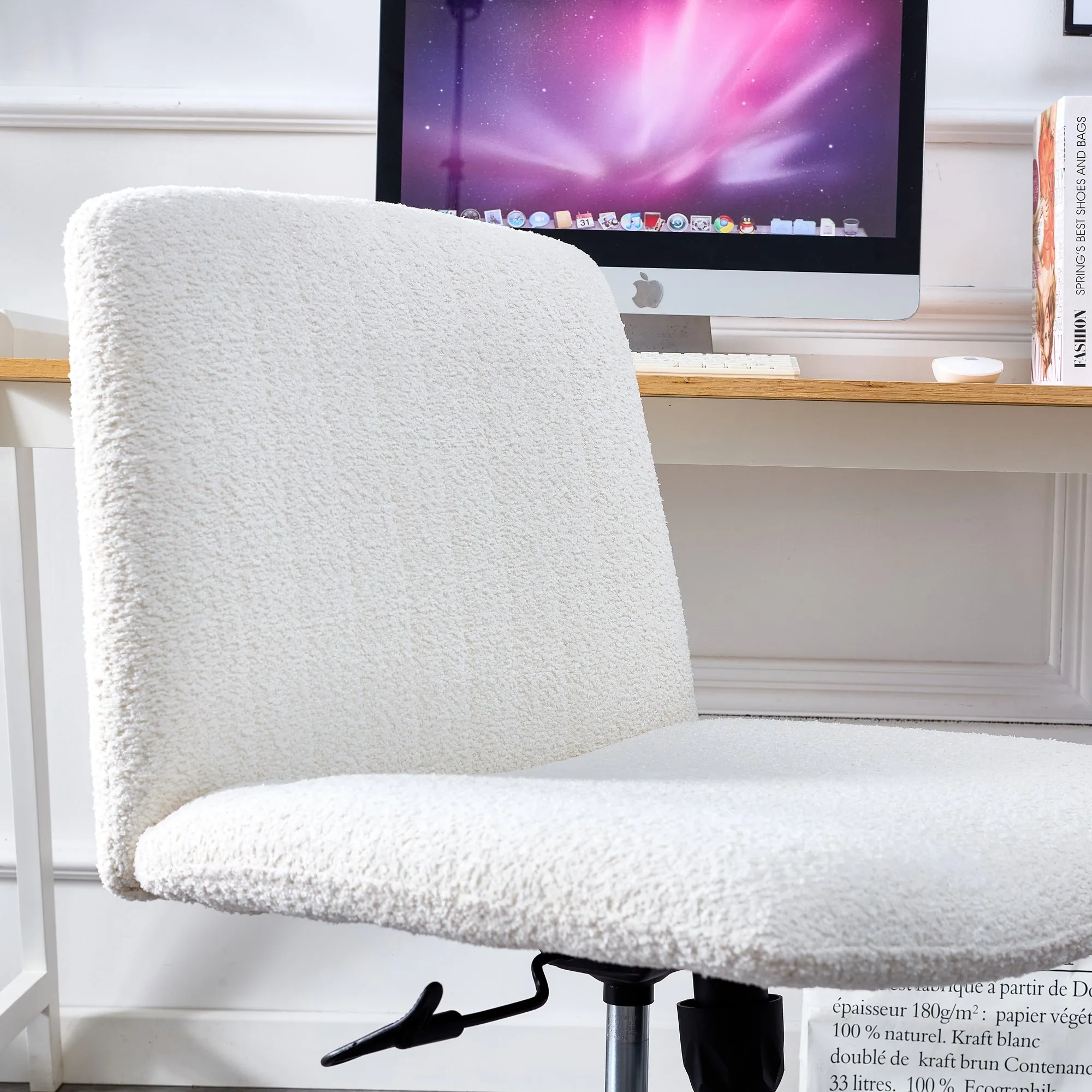 MAICOSY Swivel Home Office Desk Chairs Armless Adjustable 360 Velvet White Chair