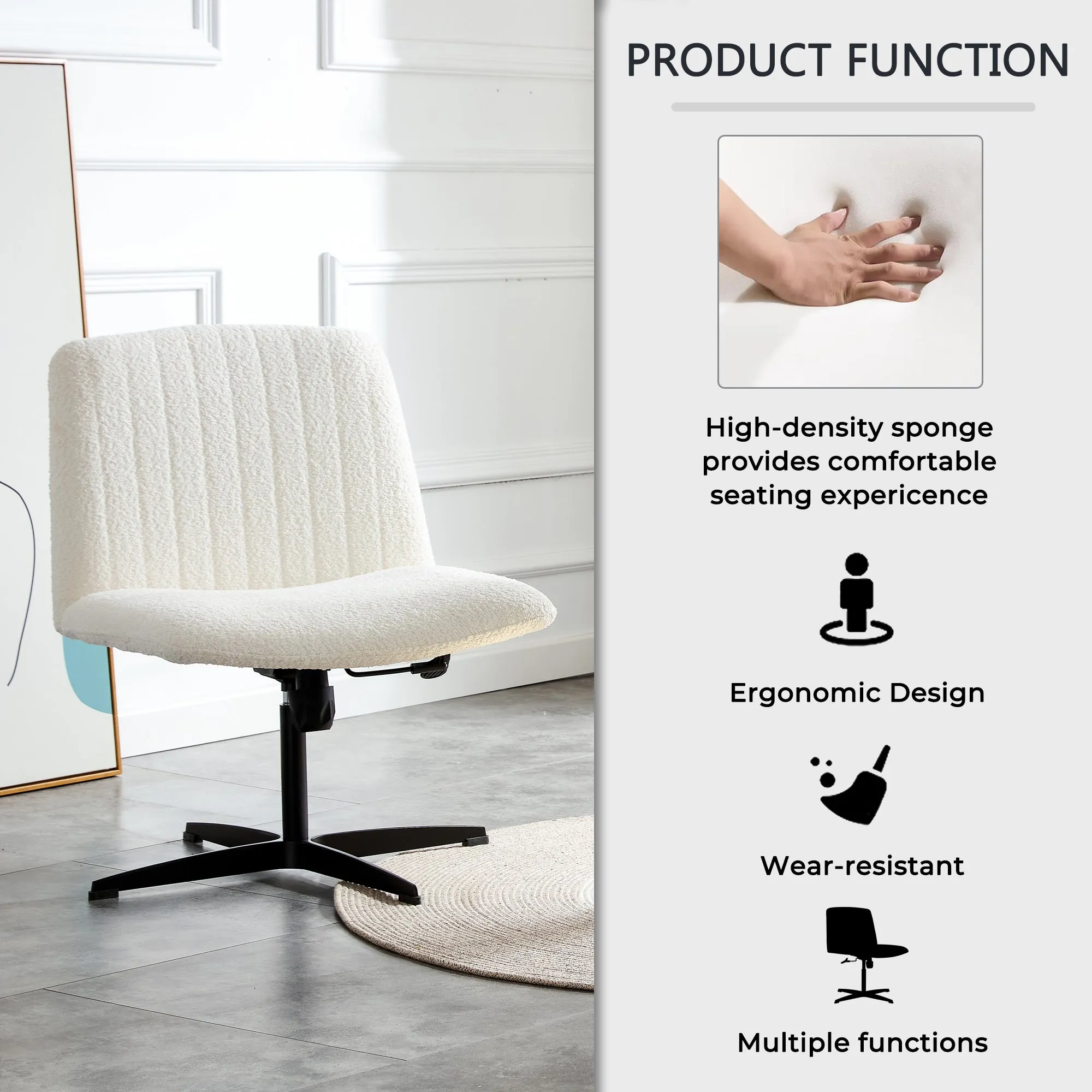 MAICOSY Swivel Home Office Desk Chairs Armless Adjustable 360 Velvet White Chair