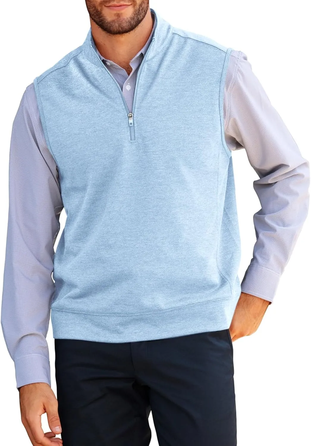 Makkrom Mens Quarter Zip Sleeveless Golf Vest Pullover Stand Collar Casual Vests Outerwear