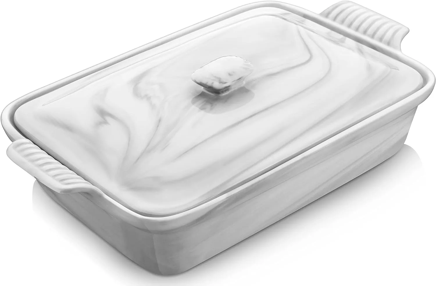 MALACASA Casserole Dish With Lid, 3.4 Quart Baking Dish With Lid, Lasagna Pan Deep Ceramic Bakeware Covered Casserole Dish, Microwave, Oven Safe, Series BAKE-GREY