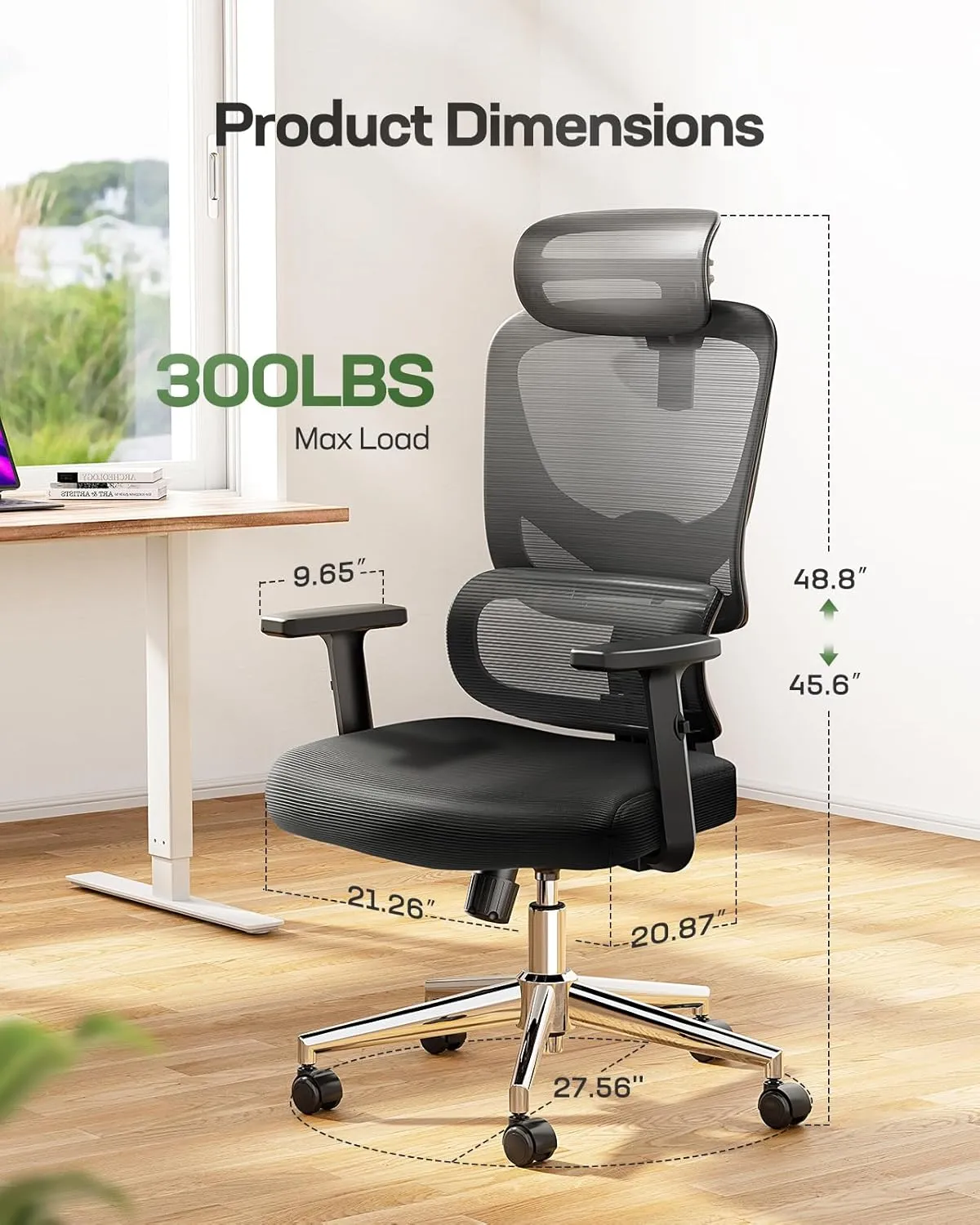 Marsail Ergonomic Office Chair Desk Chair,Gaming Chair with Height Adjustable Lumbar Support,Breathable Mesh Seat Adjustable Swivel Rolling Home Executive, Adjustable Armrest& 90-135°Rocking,Black