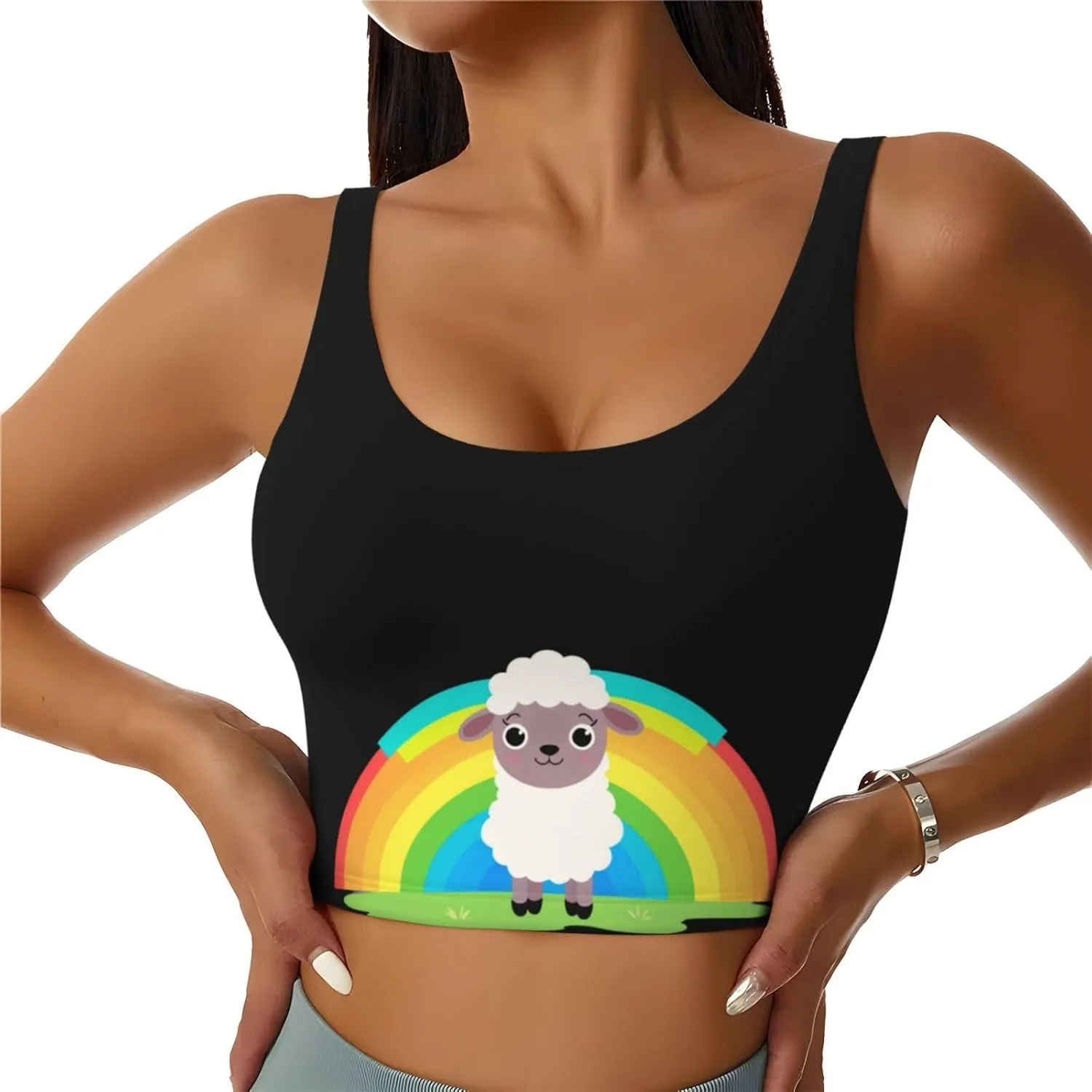 Marshmallows in The Green Grassland Pattern Women's Sports Vest - Yoga Workout Fitness for Women Athletic Tank Tops