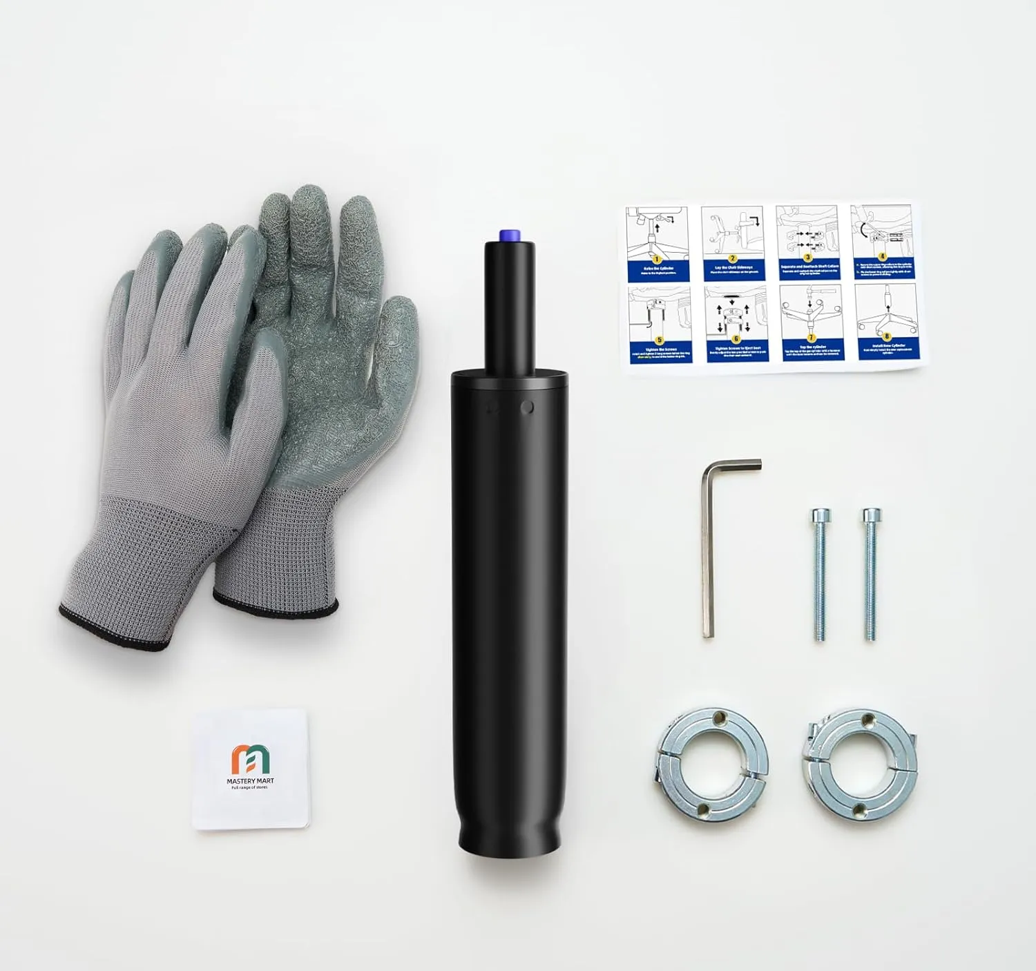 MASTERY MART Gas Lift Cylinder Replacement 6" Travel Length with Removal Tool 1000 lbs Capacity Universal Size Fits Most Office Chairs Hydraulic Pneumatic Shock Piston Class 4 Matte Black