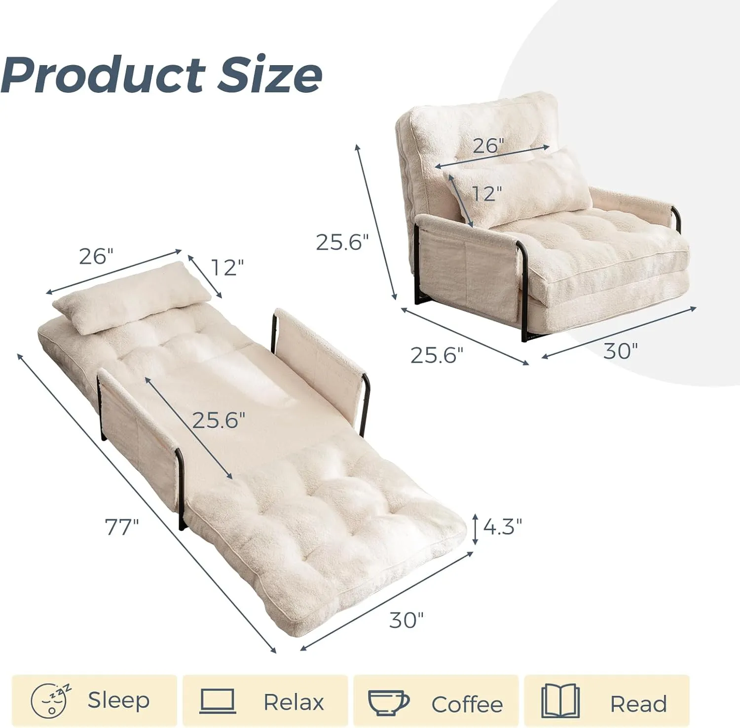 MAXYOYO Adjustable Floor Sofa Couch with Pillow, 5-Position Boucle Bean Bag Bed, Convertible Lazy Sofa Sleeper Bed with Armrest, Versatile Floor Seating Sofa for Living Room Guest Room, Beige, Single