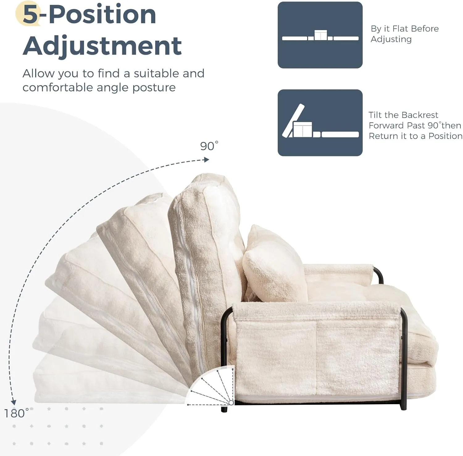 MAXYOYO Adjustable Floor Sofa Couch with Pillow, 5-Position Boucle Bean Bag Bed, Convertible Lazy Sofa Sleeper Bed with Armrest, Versatile Floor Seating Sofa for Living Room Guest Room, Beige, Single